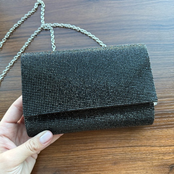 ✨ Black crystal evening handbag with chain ✨ - Picture 4 of 7
